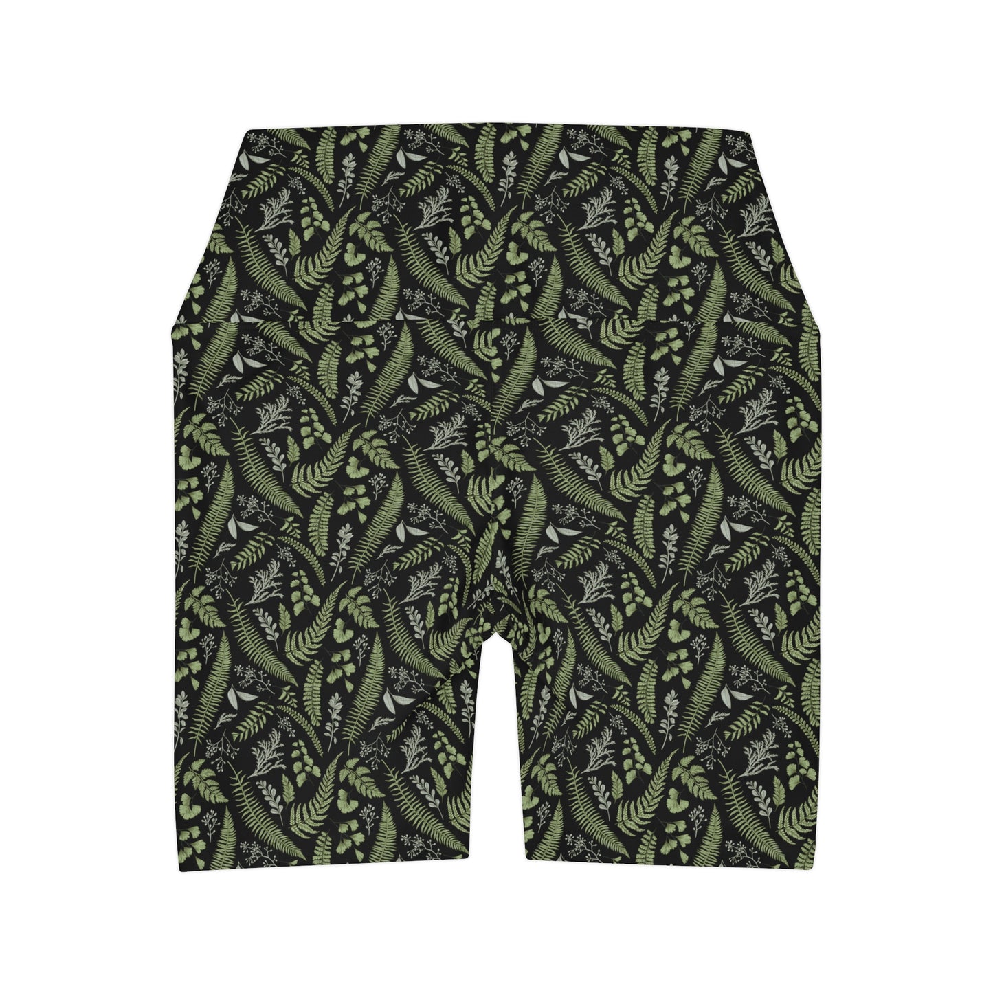 Dark Green Black Floral High Waisted Yoga Biker Shorts