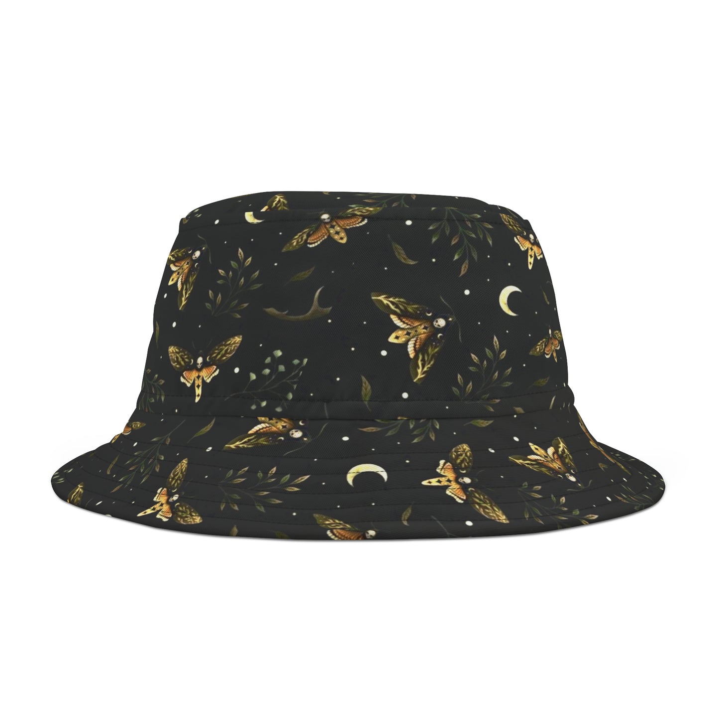 Whimsical Moth Black Retro Bucket Hat