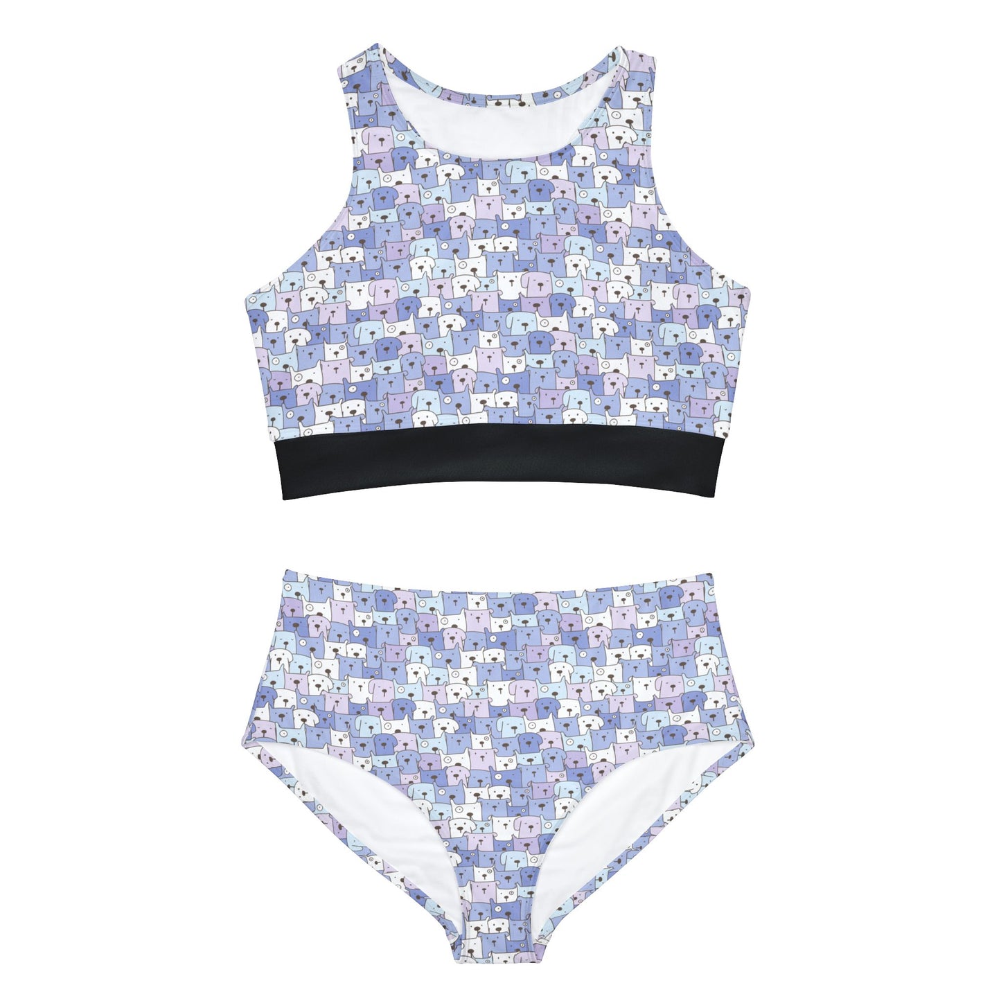 Kawaii Pastel Blue Pups Sporty Bikini Set