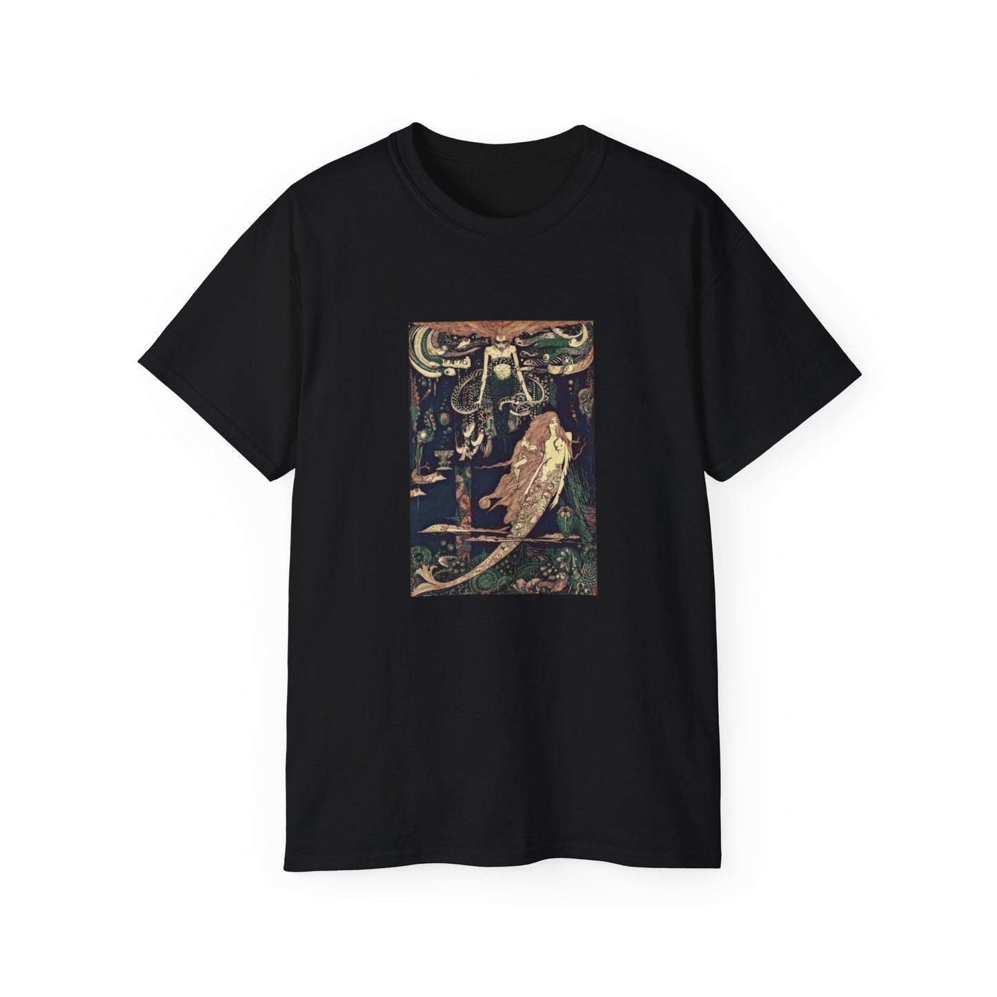 Vintage Little Mermaid and Sea Witch Art Unisex Ultra Cotton Black T-Shirt