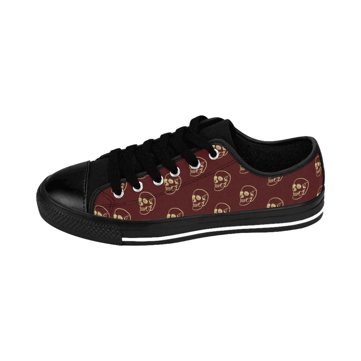 Skull Pattern Dark Brown Men's Low Top Sneakers