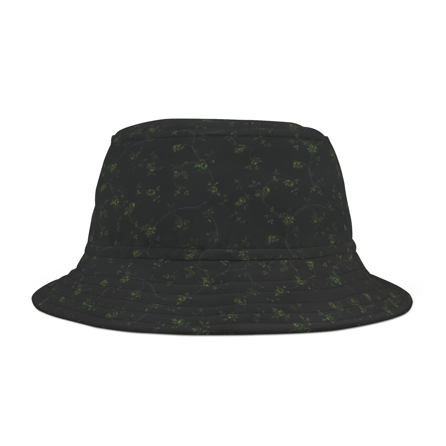 Dark Green Minimalist Floral Black Bucket Hat