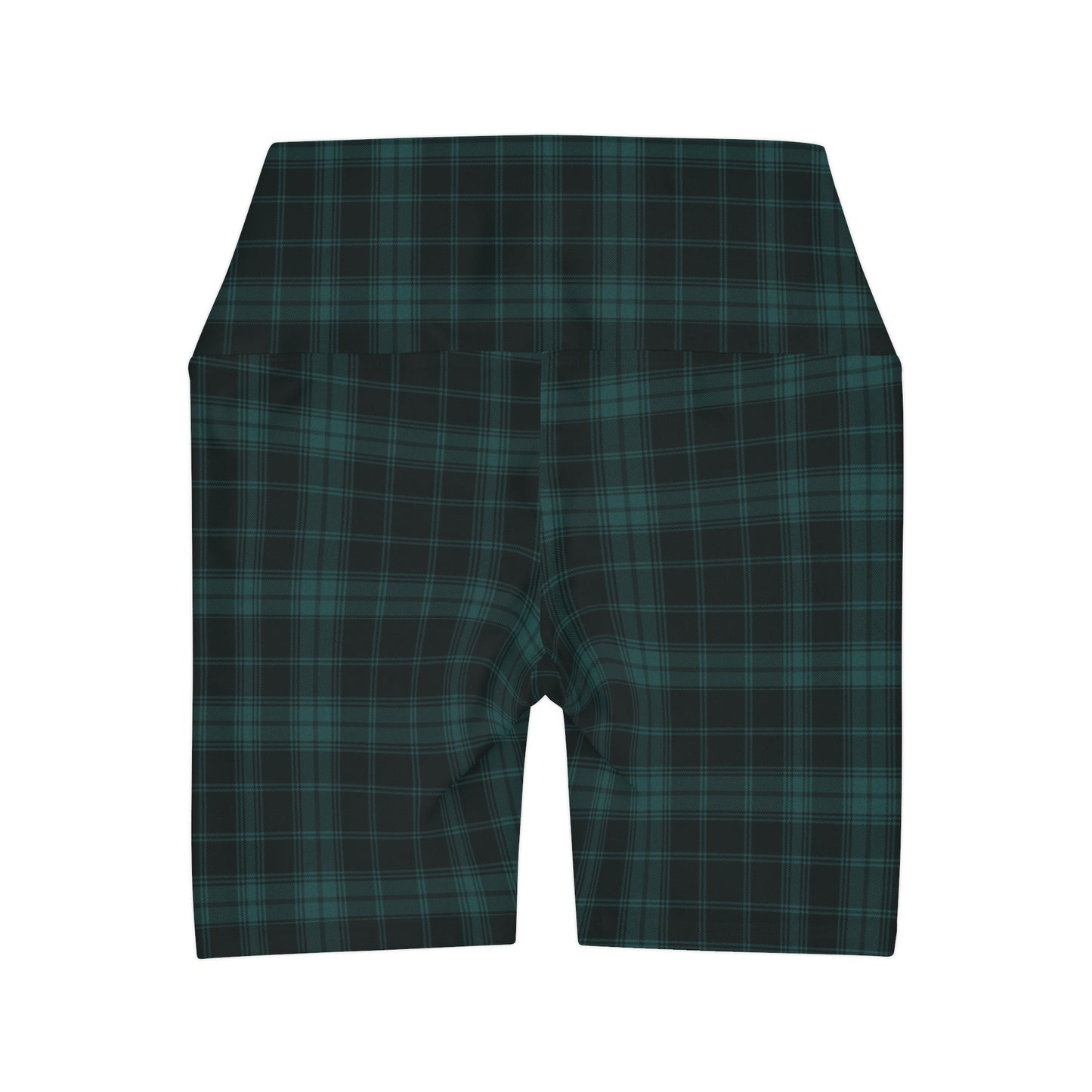 Dark Teal Blue Plaid High Waisted Yoga Biker Shorts