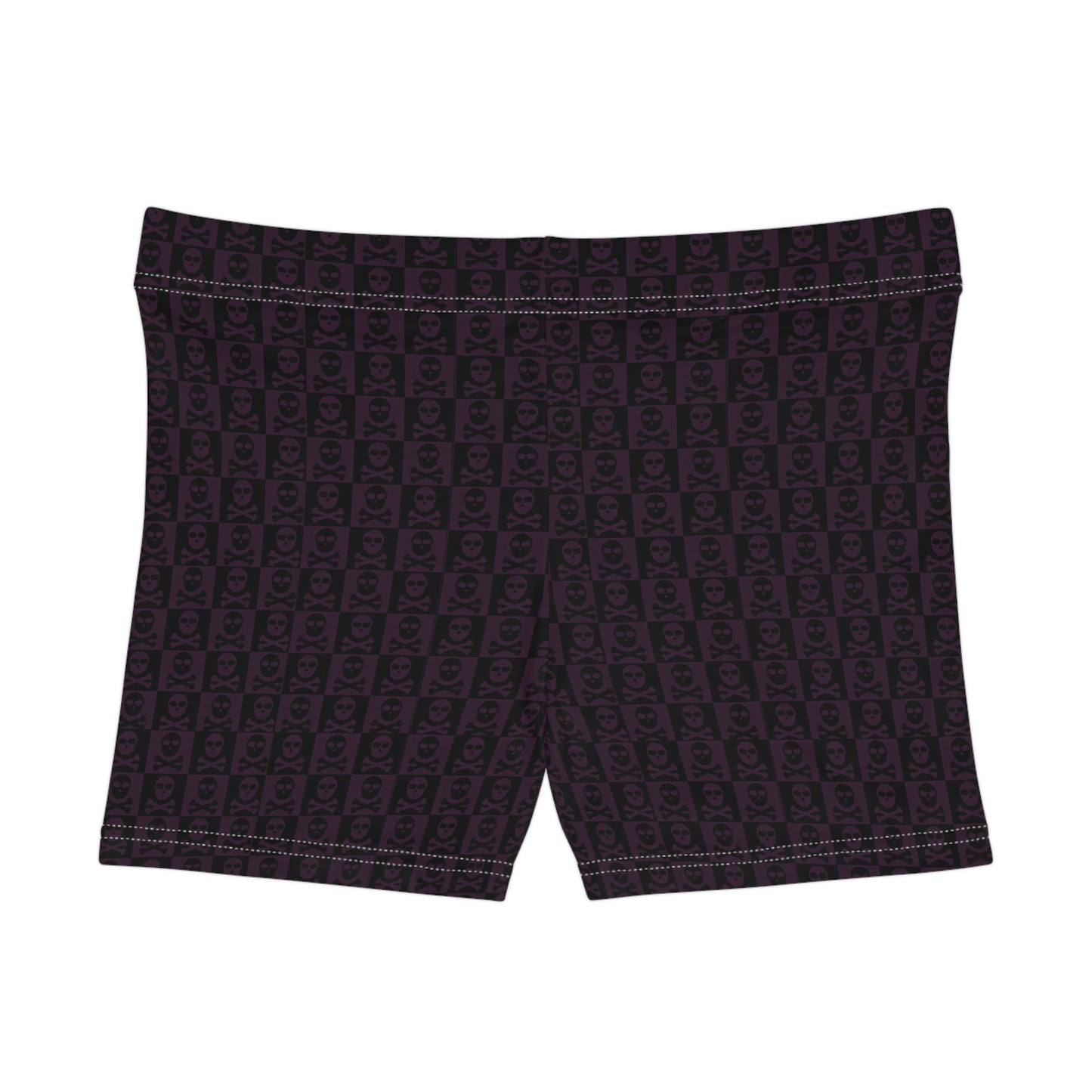 Women's Skull Checkered Dark Purple Black Active Shorts