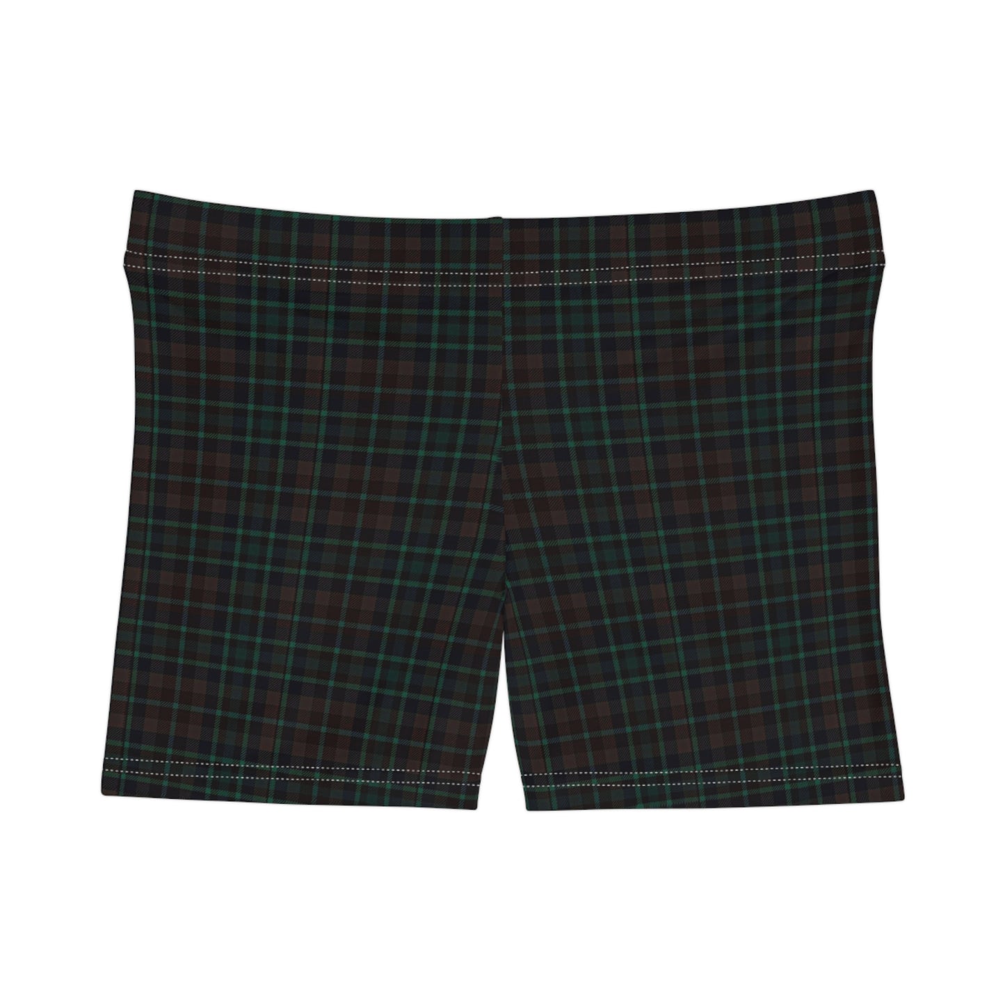 Women's Dark Green Brown Plaid Active Shorts