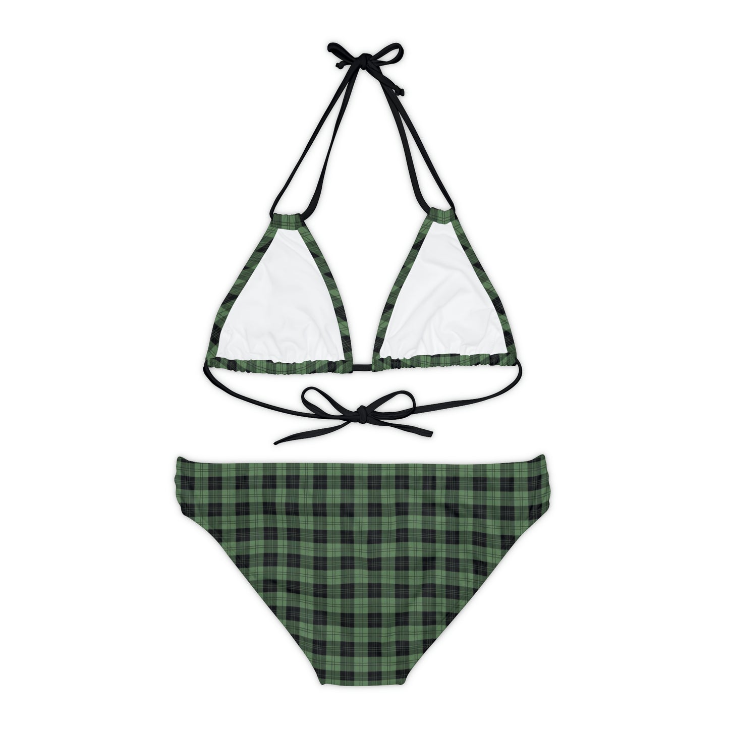 Strappy Bikini Set Green and Black Plaid