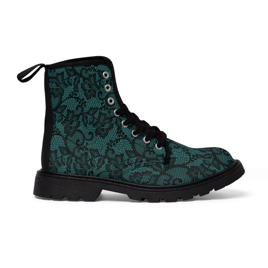 Dark Teal Black Lace Pattern Women's Boots