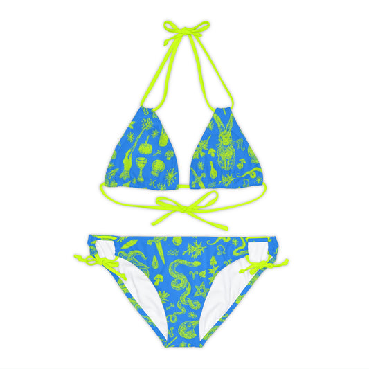 Trippy Neon Witchy Vibes Retro Strappy Bikini Set