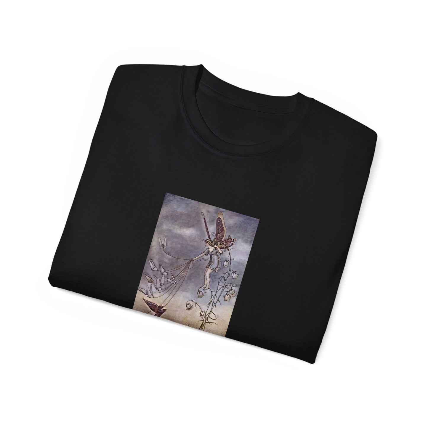 Cool Tone Fairycore Unisex Ultra Cotton Black T-Shirt | The Queen of the Butterflies - Ida Rentoul Outhwaite 1919