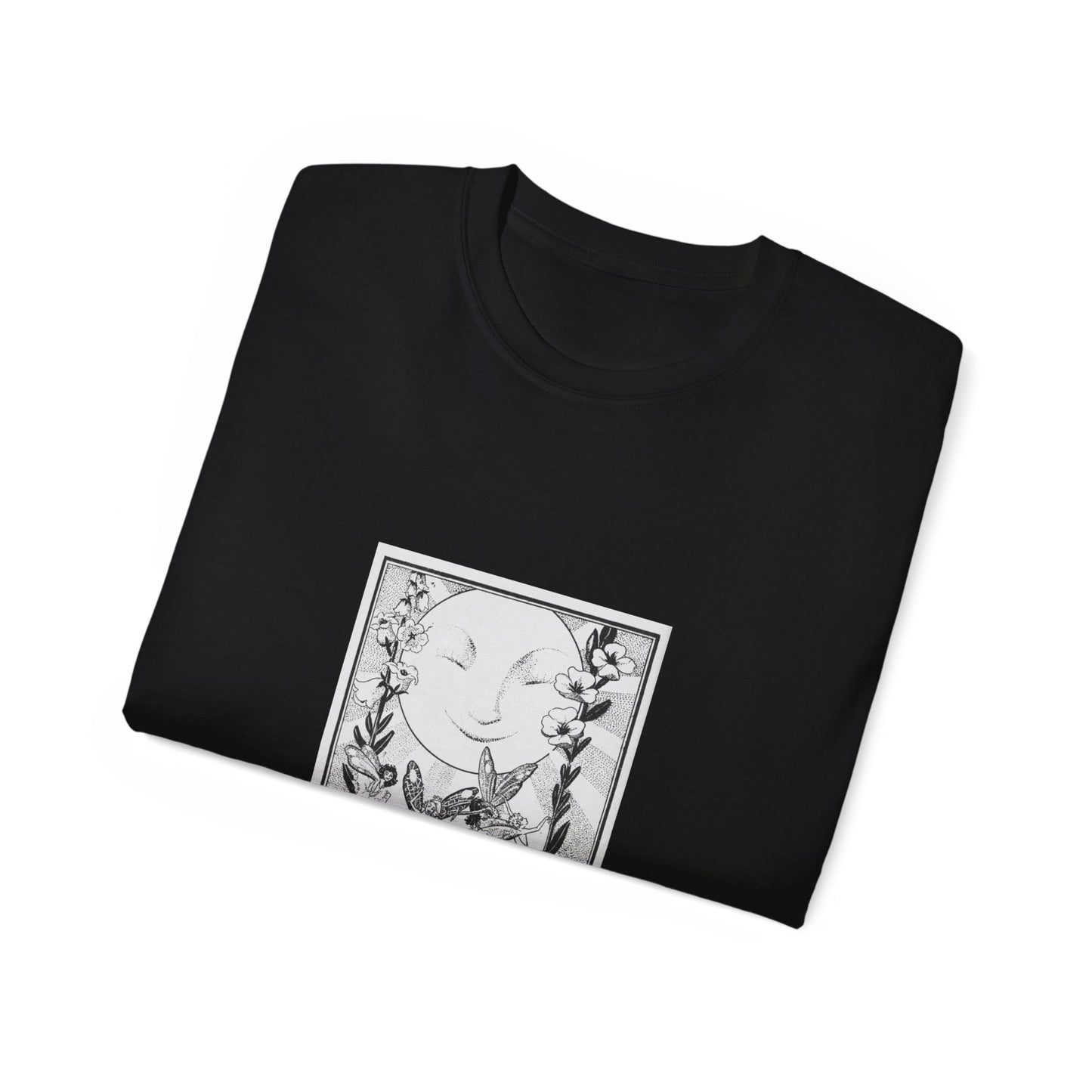 Black and White Dancing Fairies Vintage Fairytale Art Unisex Ultra Cotton Black T-Shirt