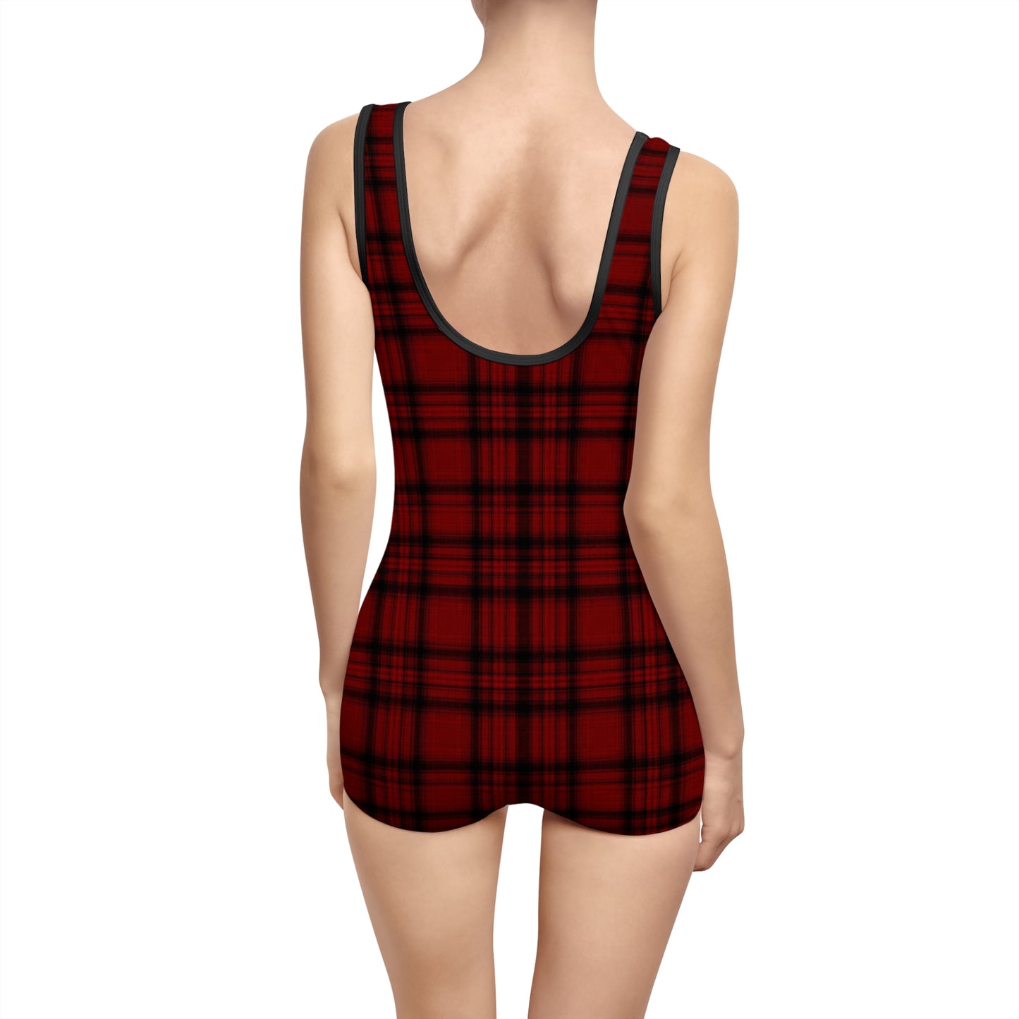 Black and Red Plaid Vintage Style One Piece Swimsuit