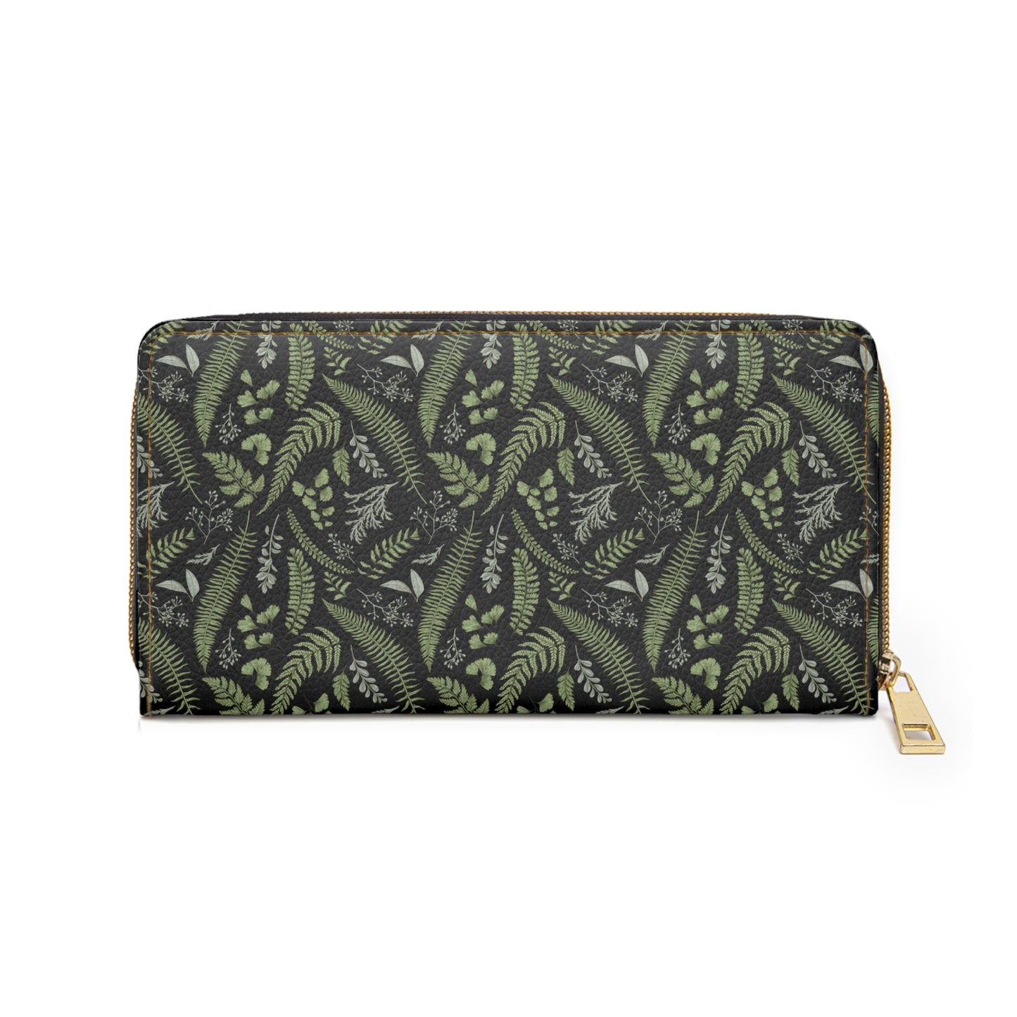 Botanical Pattern Black Zipper Wallet