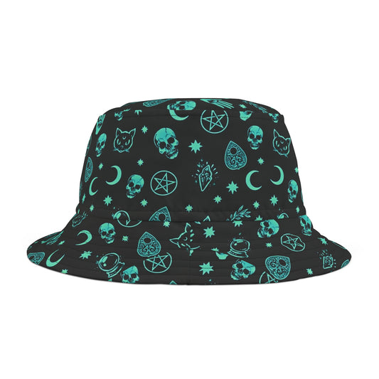 Bright Blue Black Witchy Vibes Alt Y2K Bucket Hat