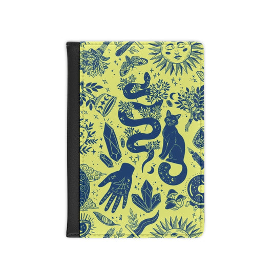 Occult Pattern Neon Yellow Blue Passport Cover