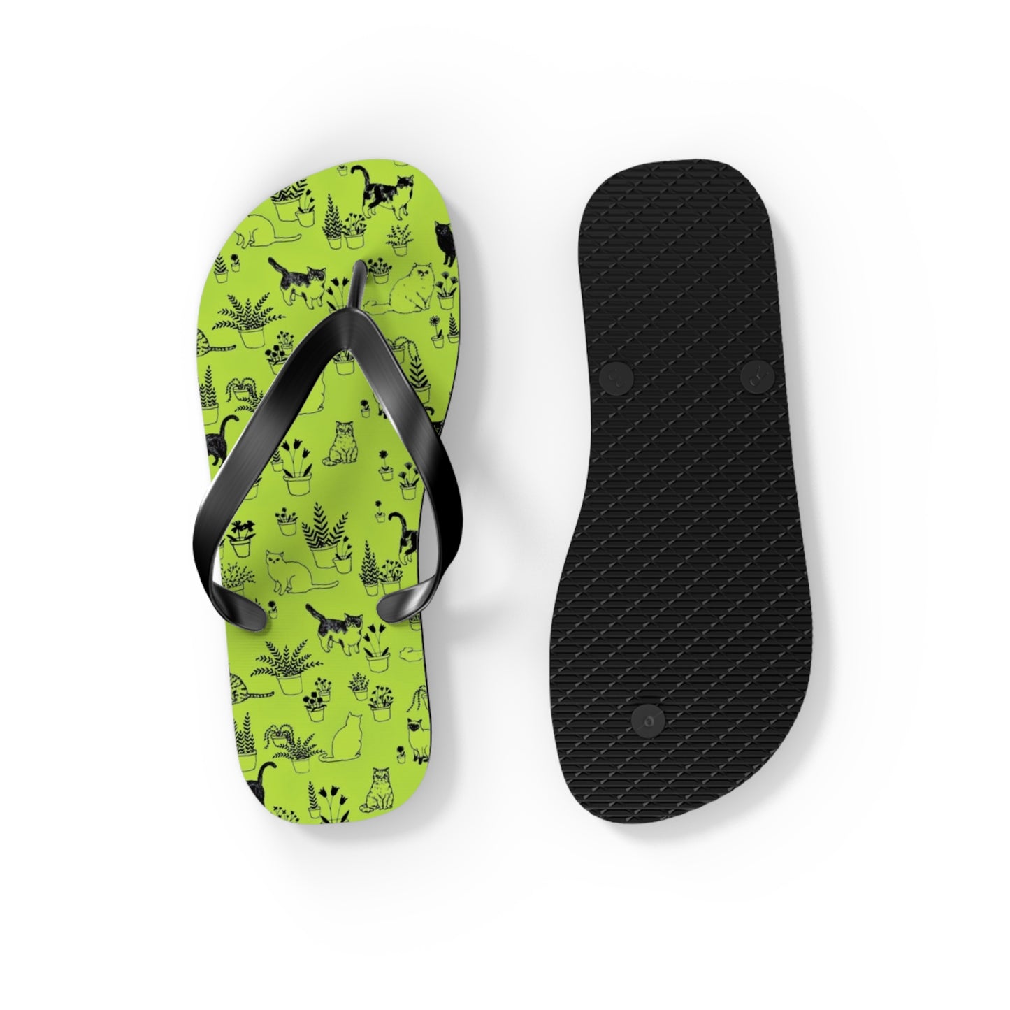 Neon Green Cat Men's Flip Flops