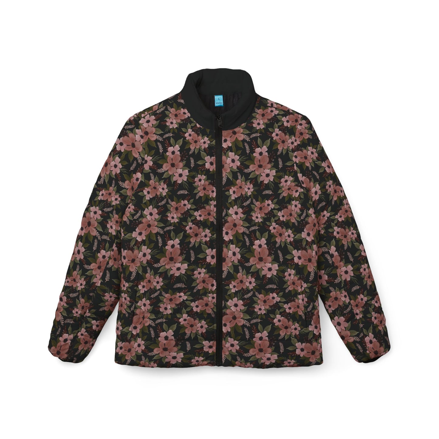 Women’s Black Puffer Jacket Pink Floral