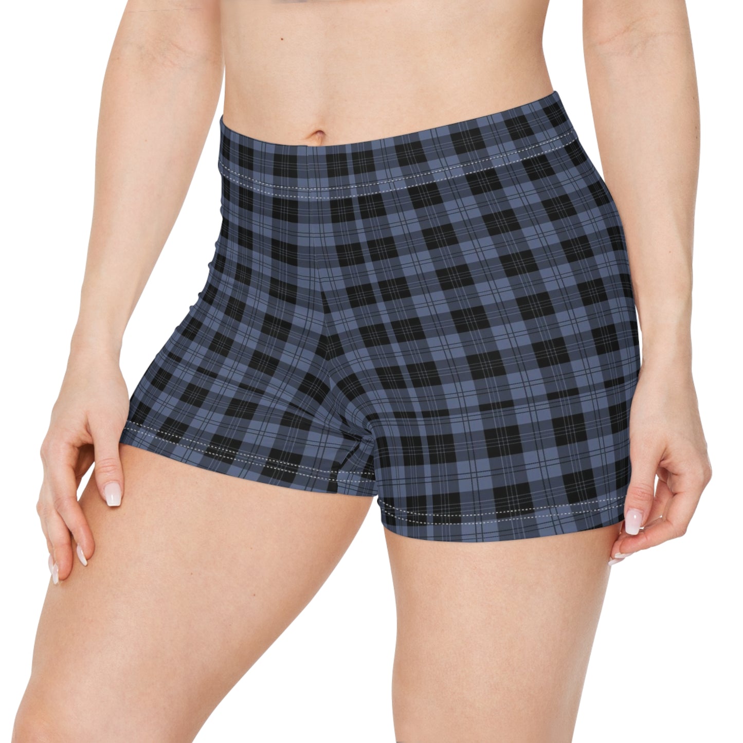 Women's Periwinkle Black Plaid Active Shorts