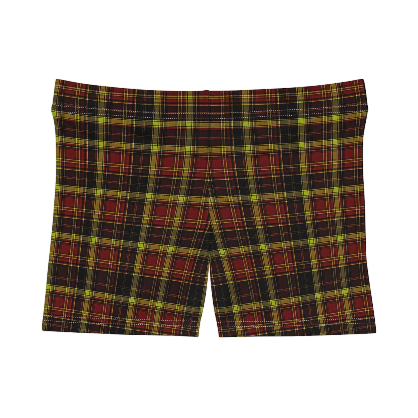 Women's Neon Yellow Red Black Plaid Active Shorts