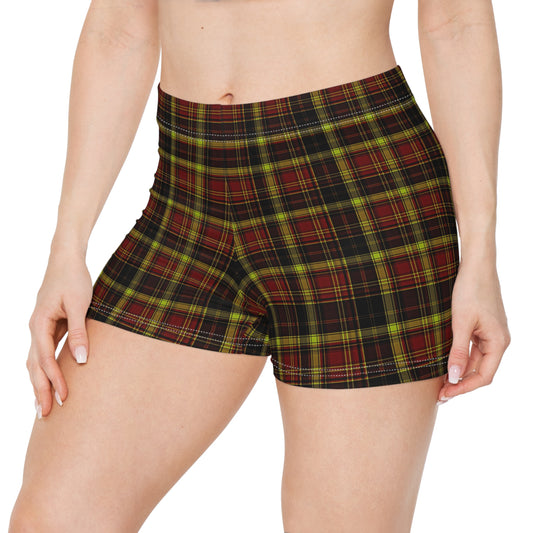 Women's Neon Yellow Red Black Plaid Active Shorts