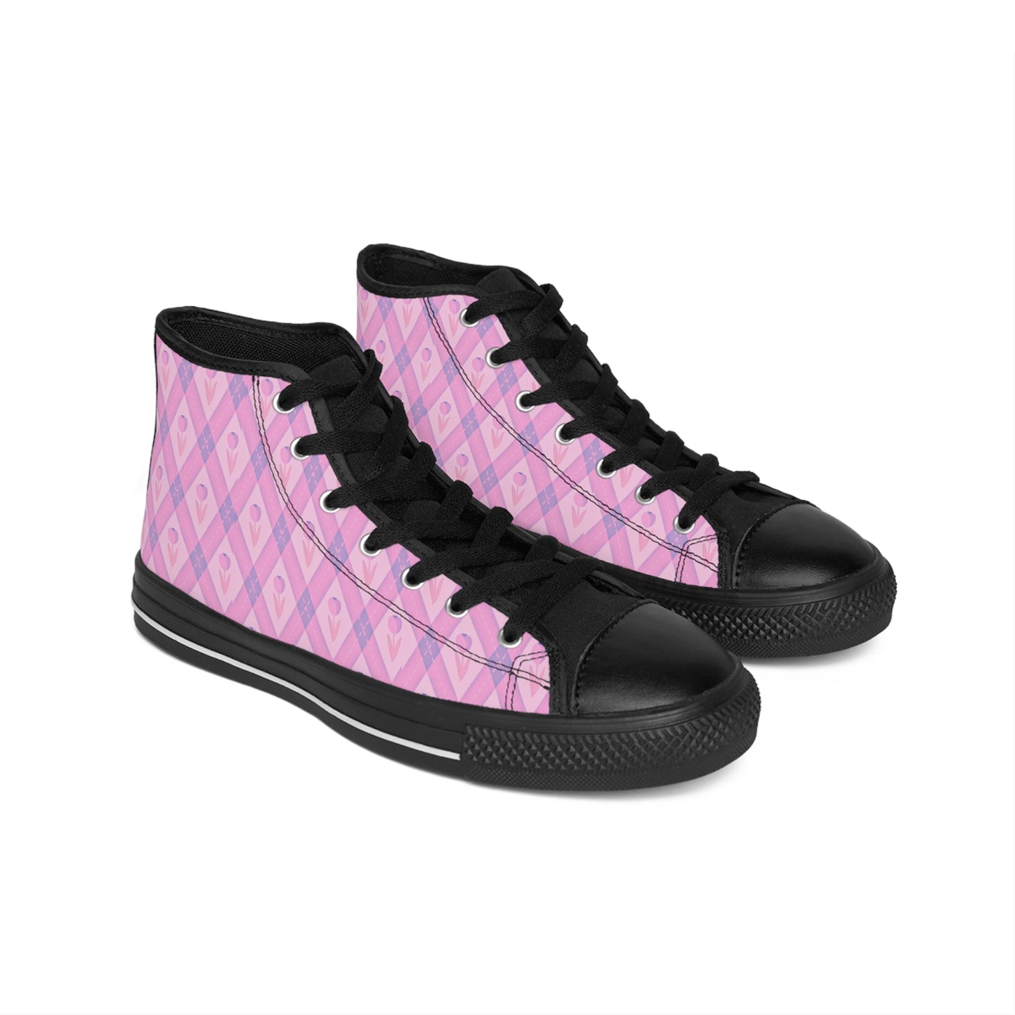 Plaid Pastel Pink Women's Kawaii Retro Sneakers Hi-Top