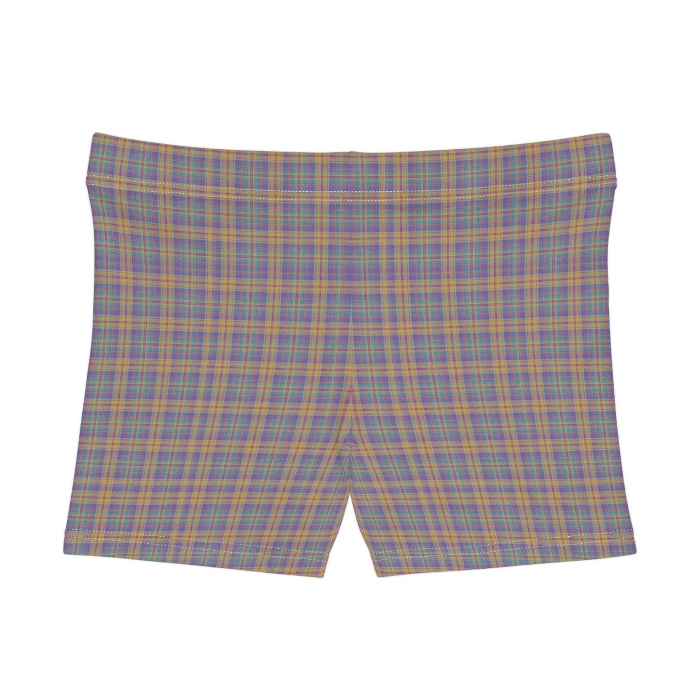 Women's Yellow Purple Retro Plaid Active Shorts