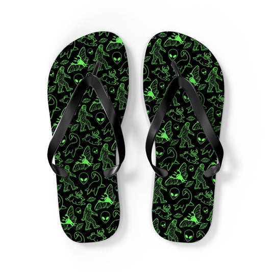 Black Neon Green Cryptid Men's Flip Flops