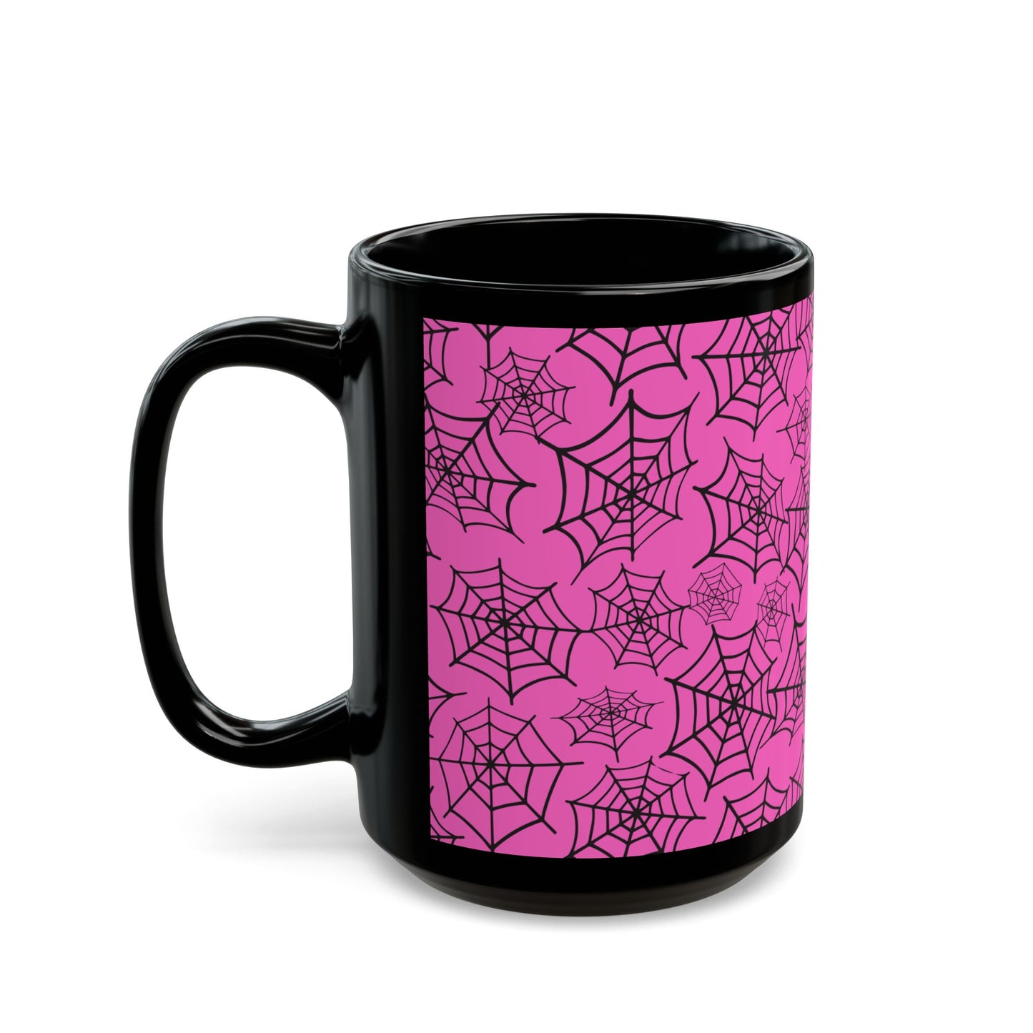 Pink Spiderweb Black Mug 15 oz