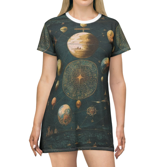 Vintage Celestial Art Deco Y2K T-Shirt Dress