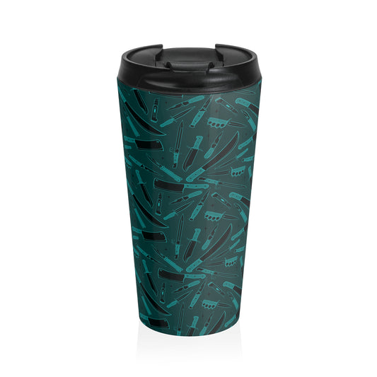 Y2K Pattern Knives Teal Stainless Steel Travel Mug