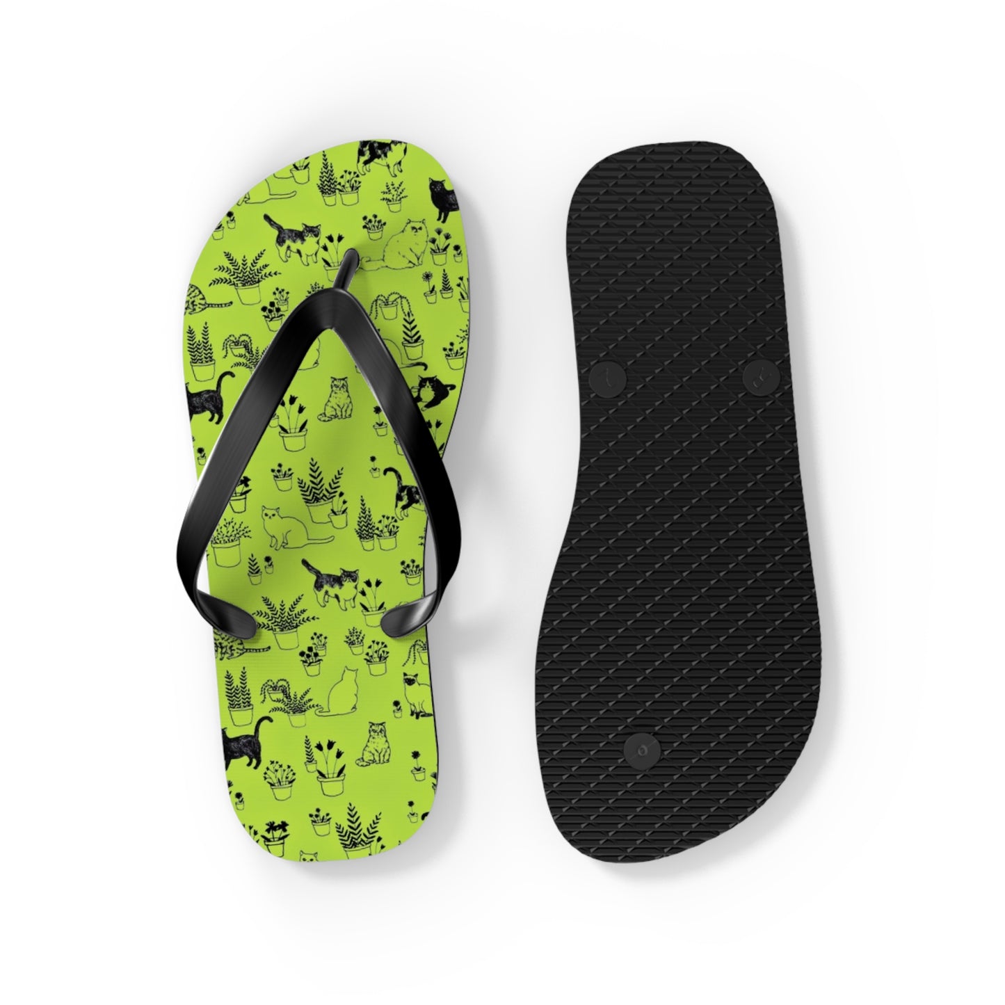 Neon Green Cat Men's Flip Flops