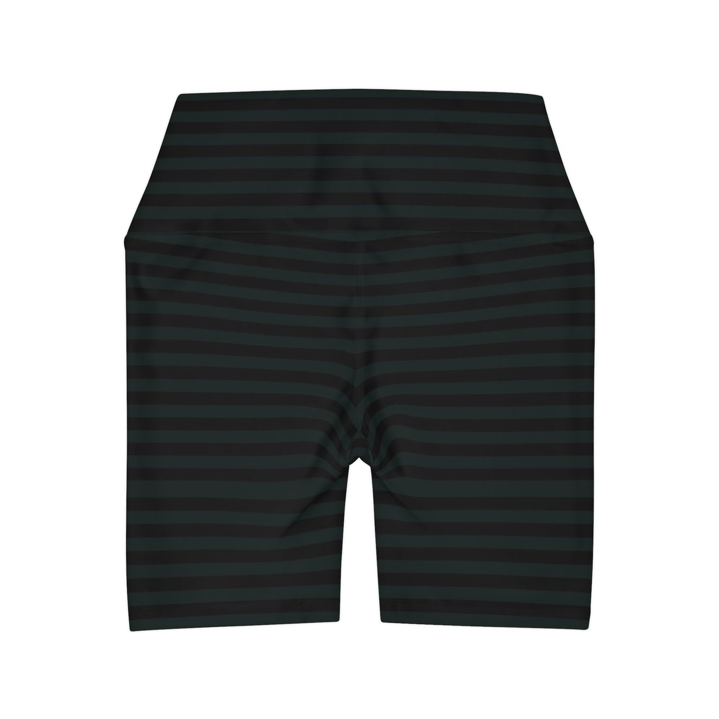 High-Waisted Yoga Biker Shorts in Dark Green and Black Stripes