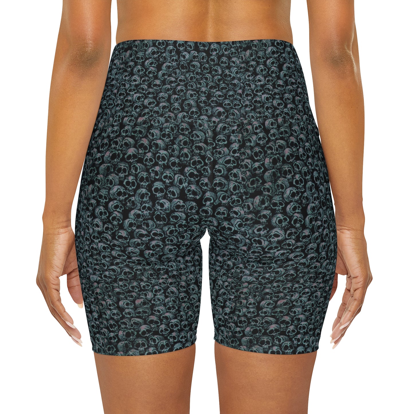 Skull Cluster Theme Alt High Waisted Yoga Biker Shorts