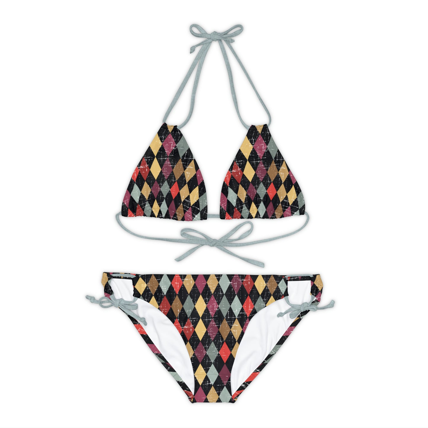 Colorful Diamond Retro Strappy Bikini Set