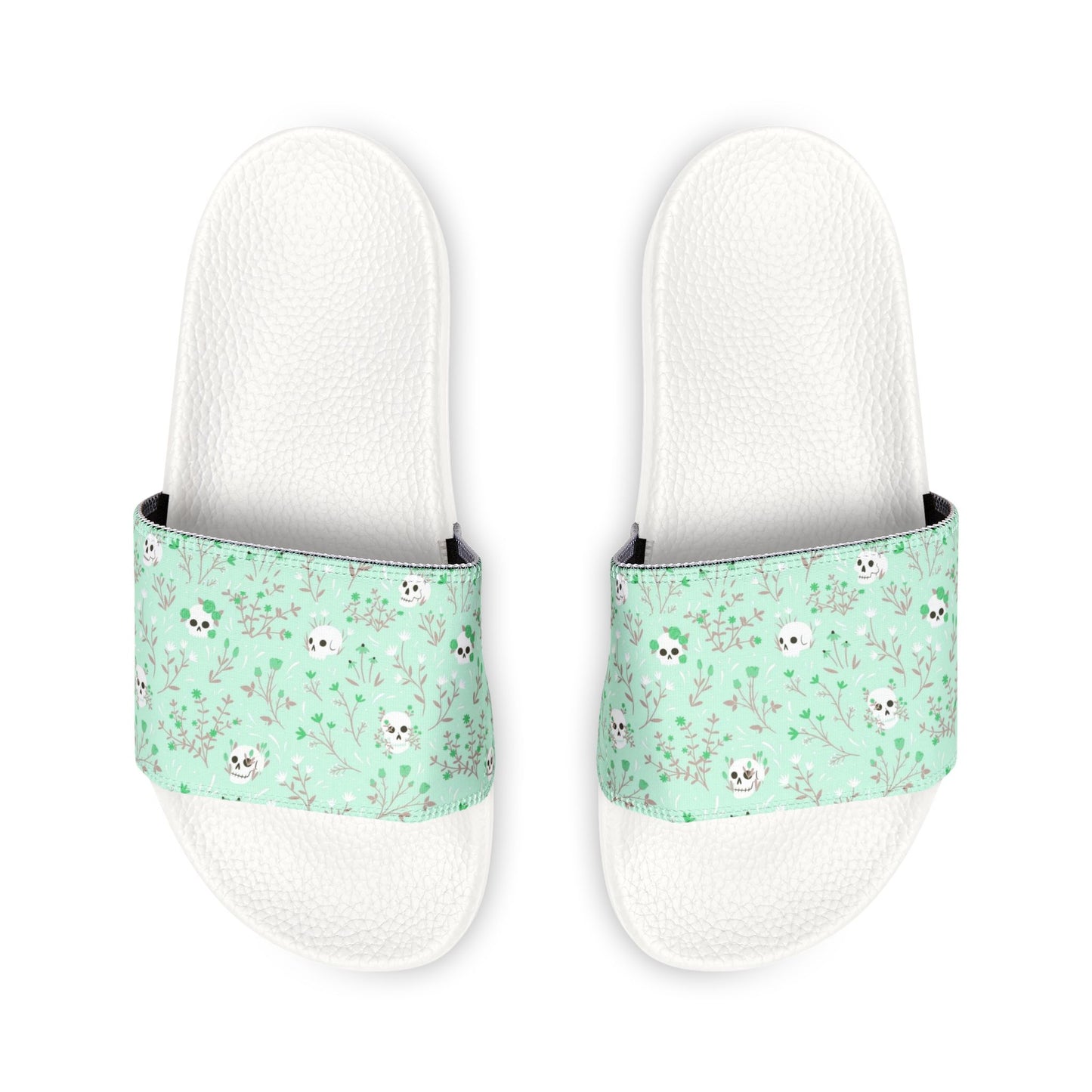 Kawaii Floral Skulls Women's Pastel Green Slide Sandals