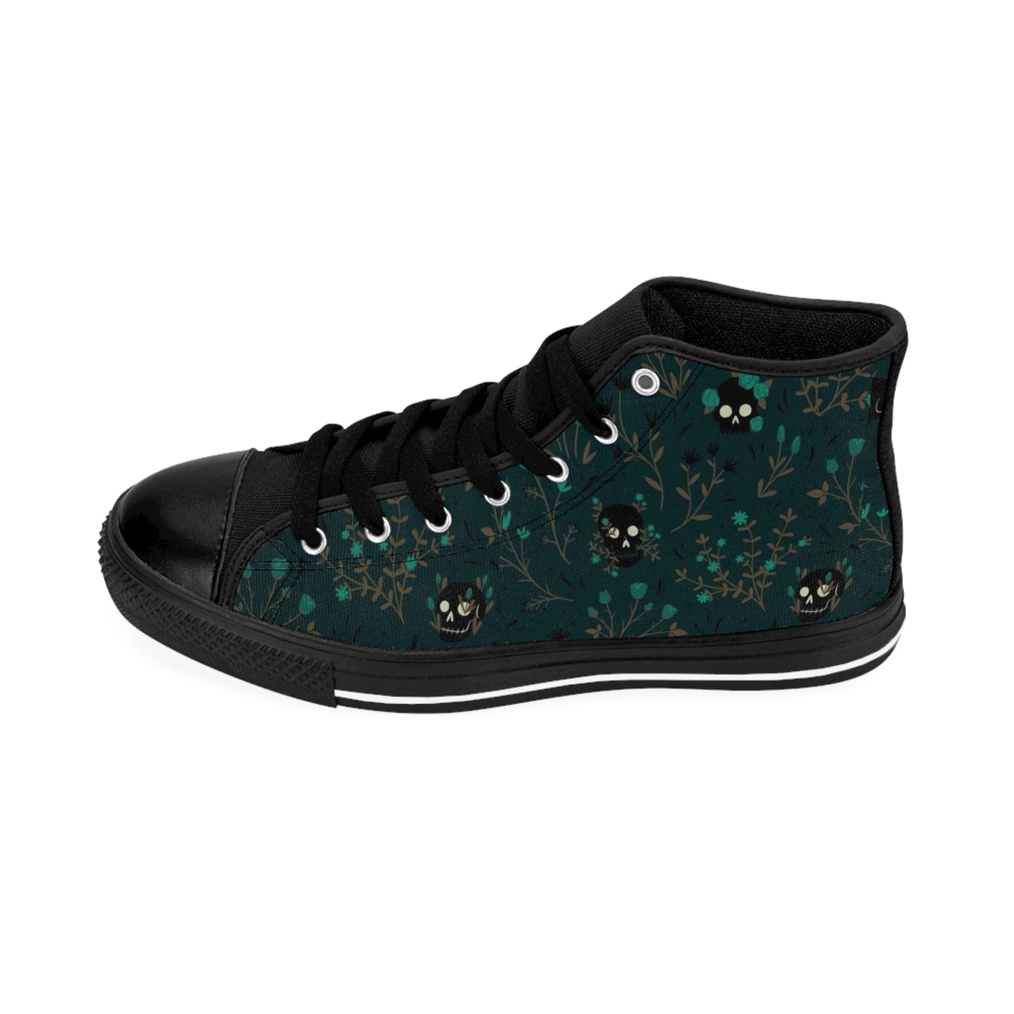 Women's Moody Forrest Green Skull Goth Sneakers