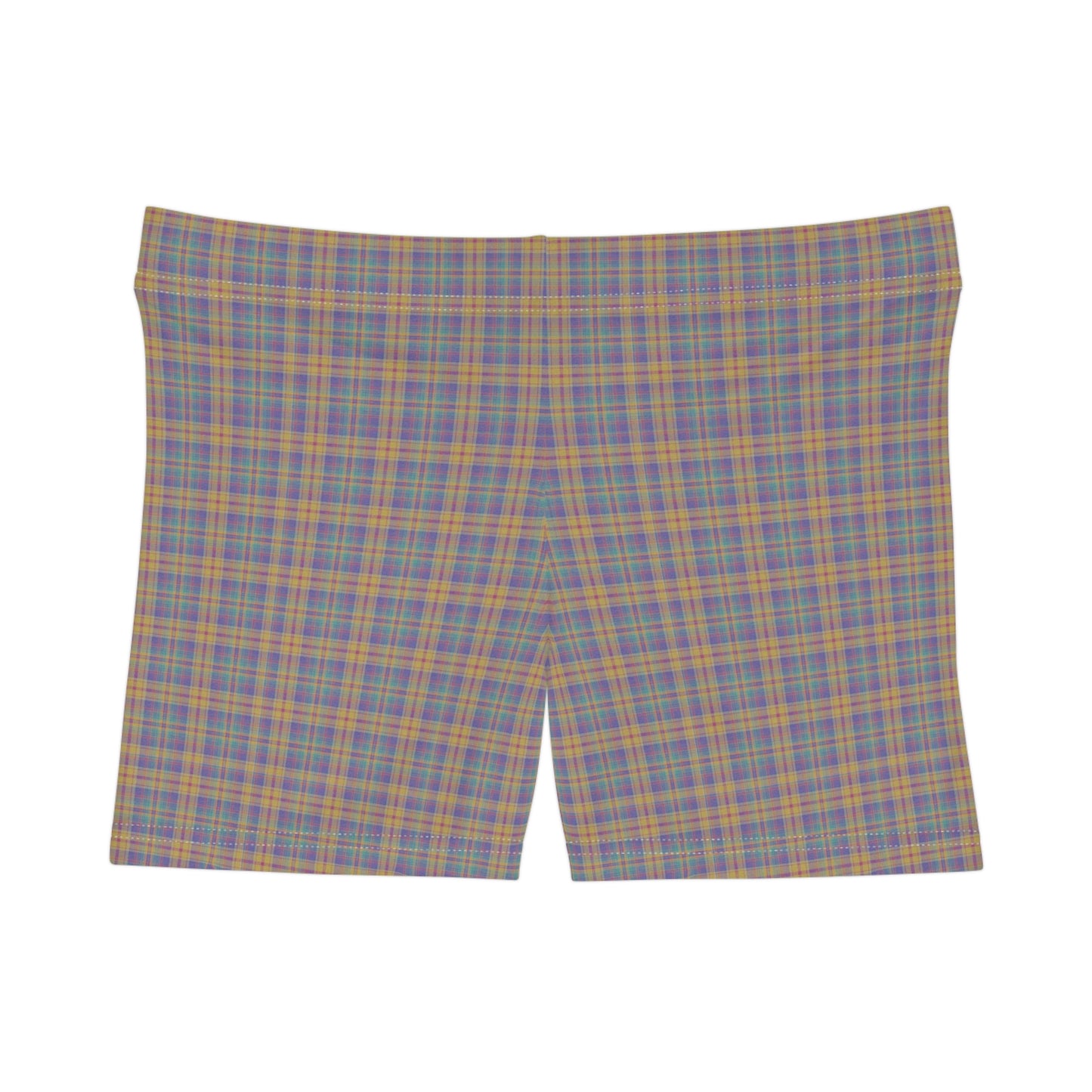 Women's Yellow Purple Retro Plaid Active Shorts