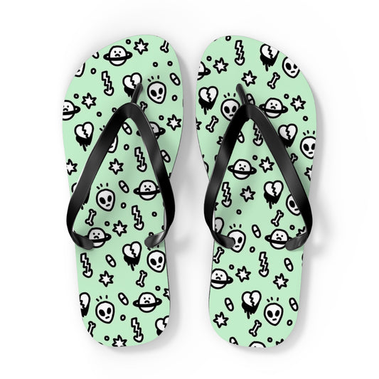 Green Alien Retro Y2K Men's Flip Flops