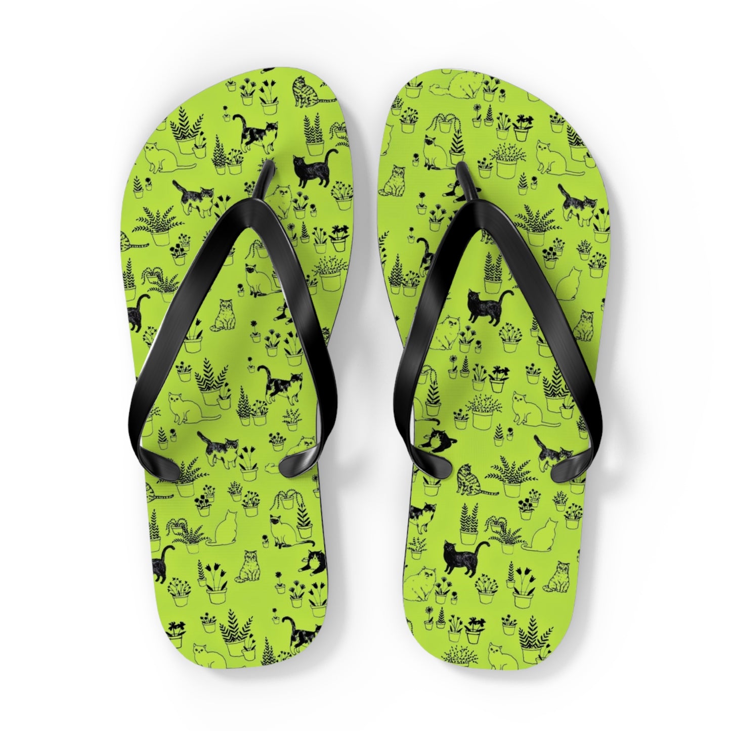 Neon Green Cat Men's Flip Flops