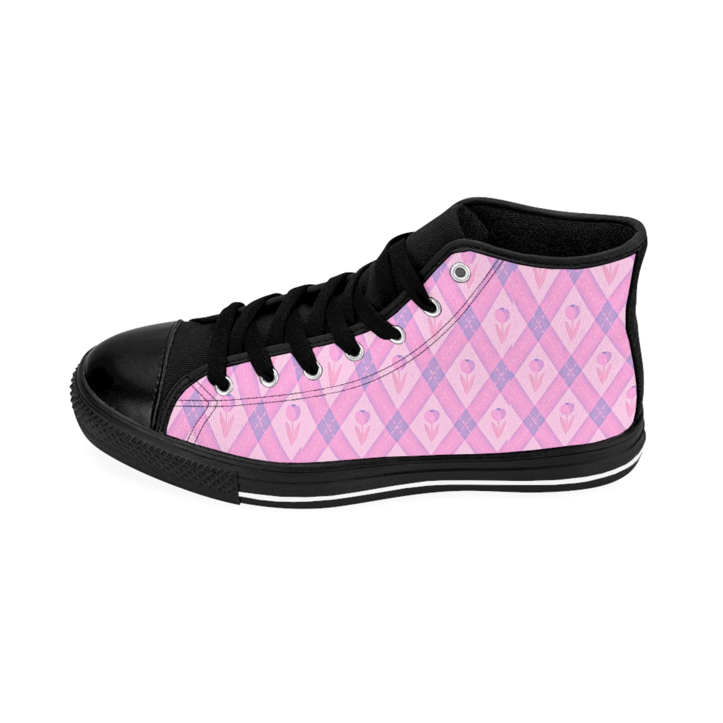 Plaid Pastel Pink Women's Kawaii Retro Sneakers Hi-Top