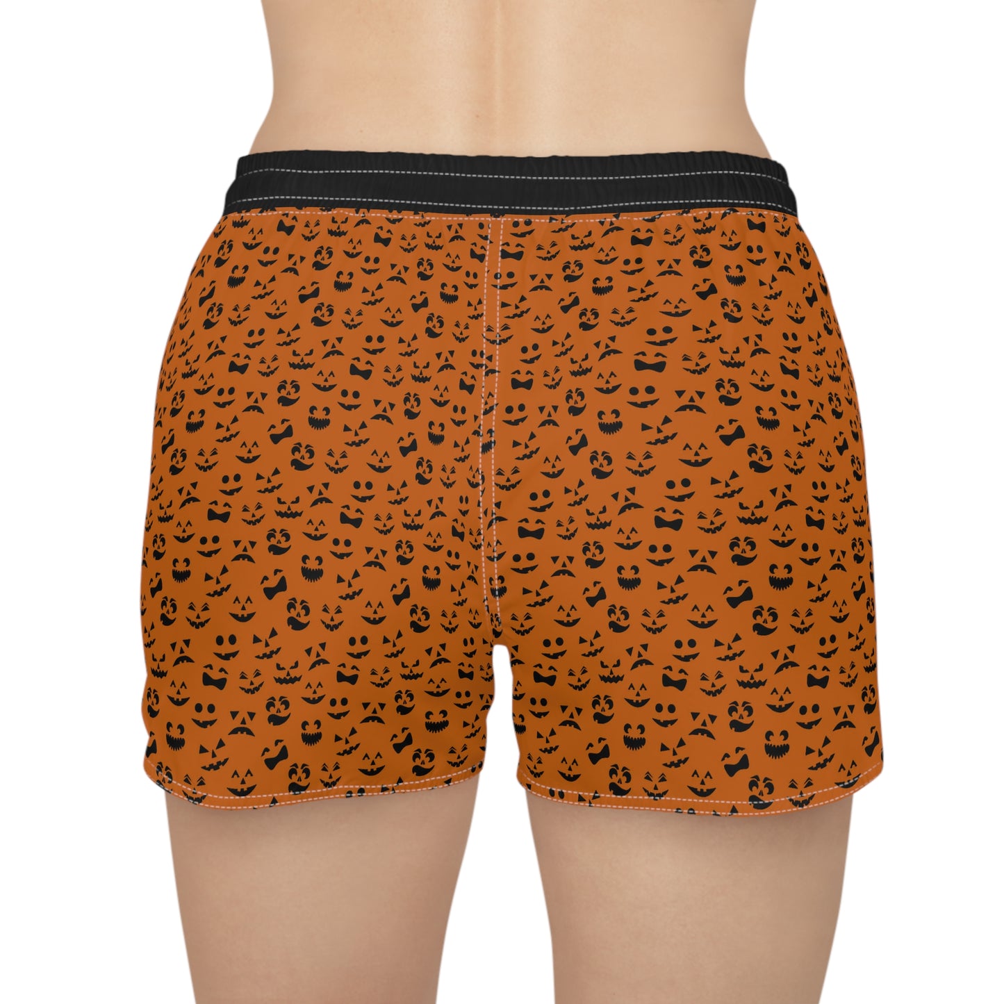 Halloween Pumpkin Themed Women's Black Casual Shorts