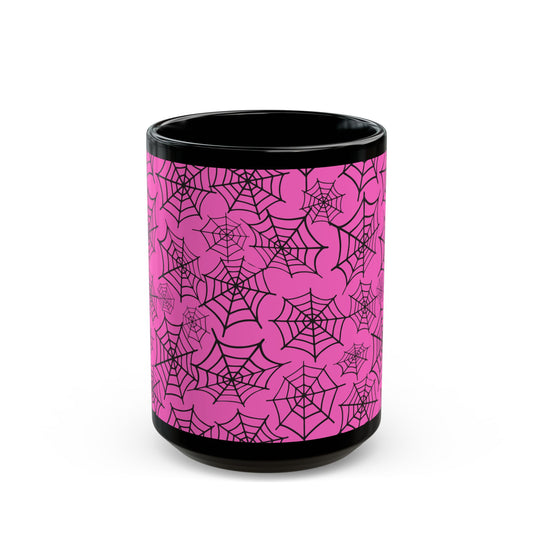 Pink Spiderweb Black Mug 15 oz