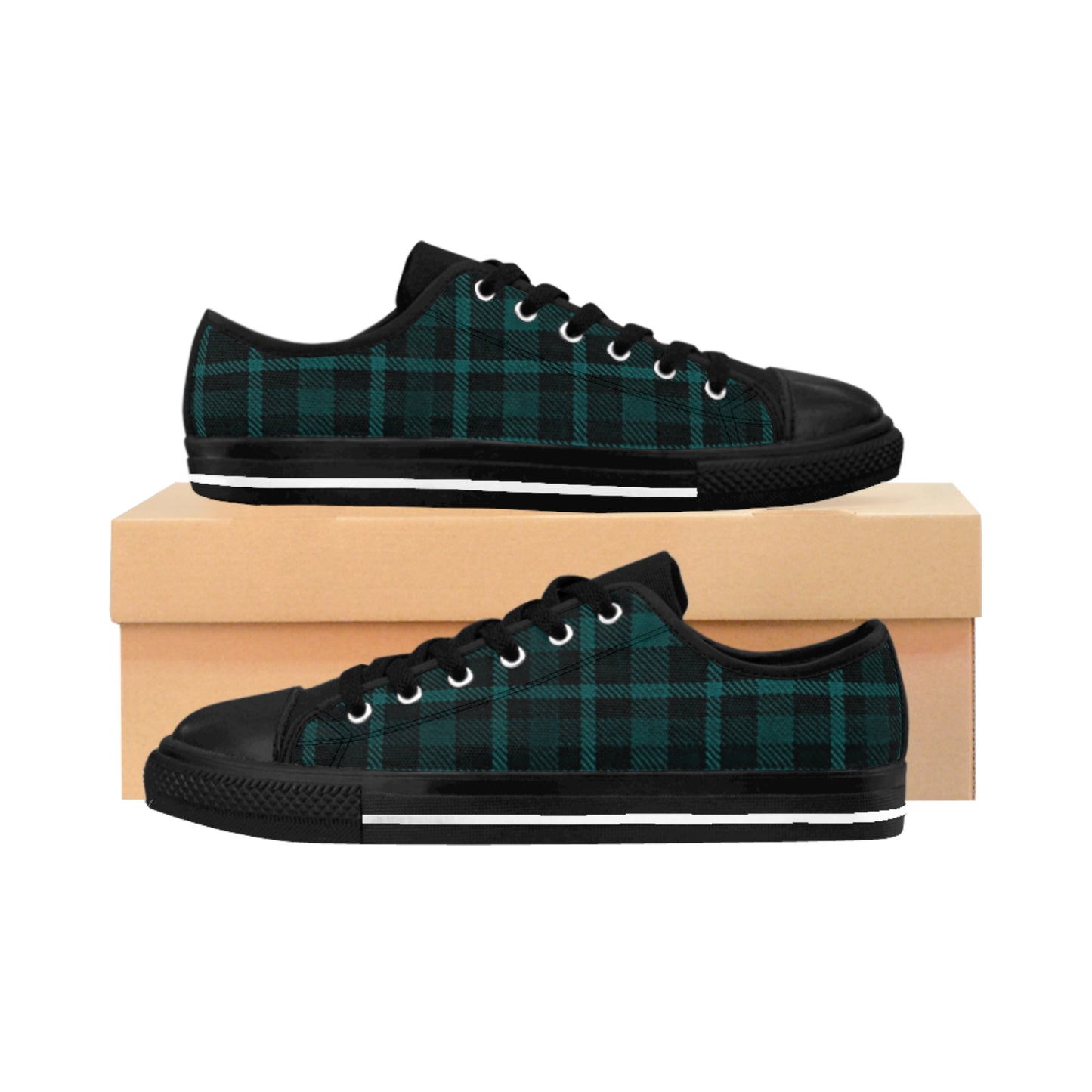 Alt Dark Teal Plaid Women's Sneakers Low Top