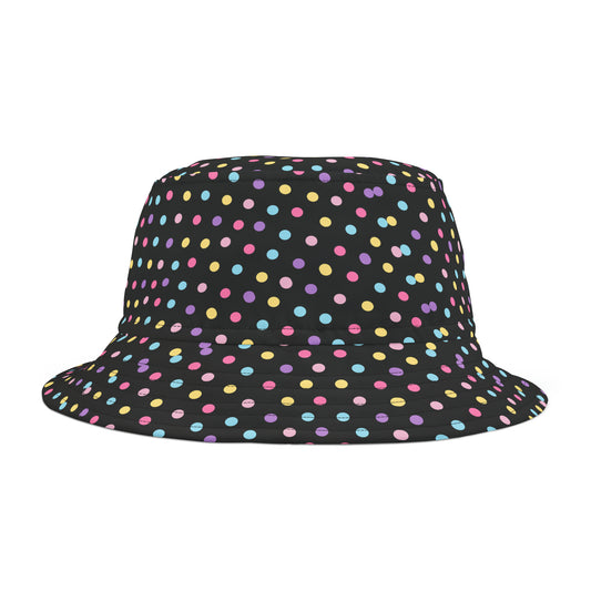 Girly Polka Dot Black Y2K Bucket Hat