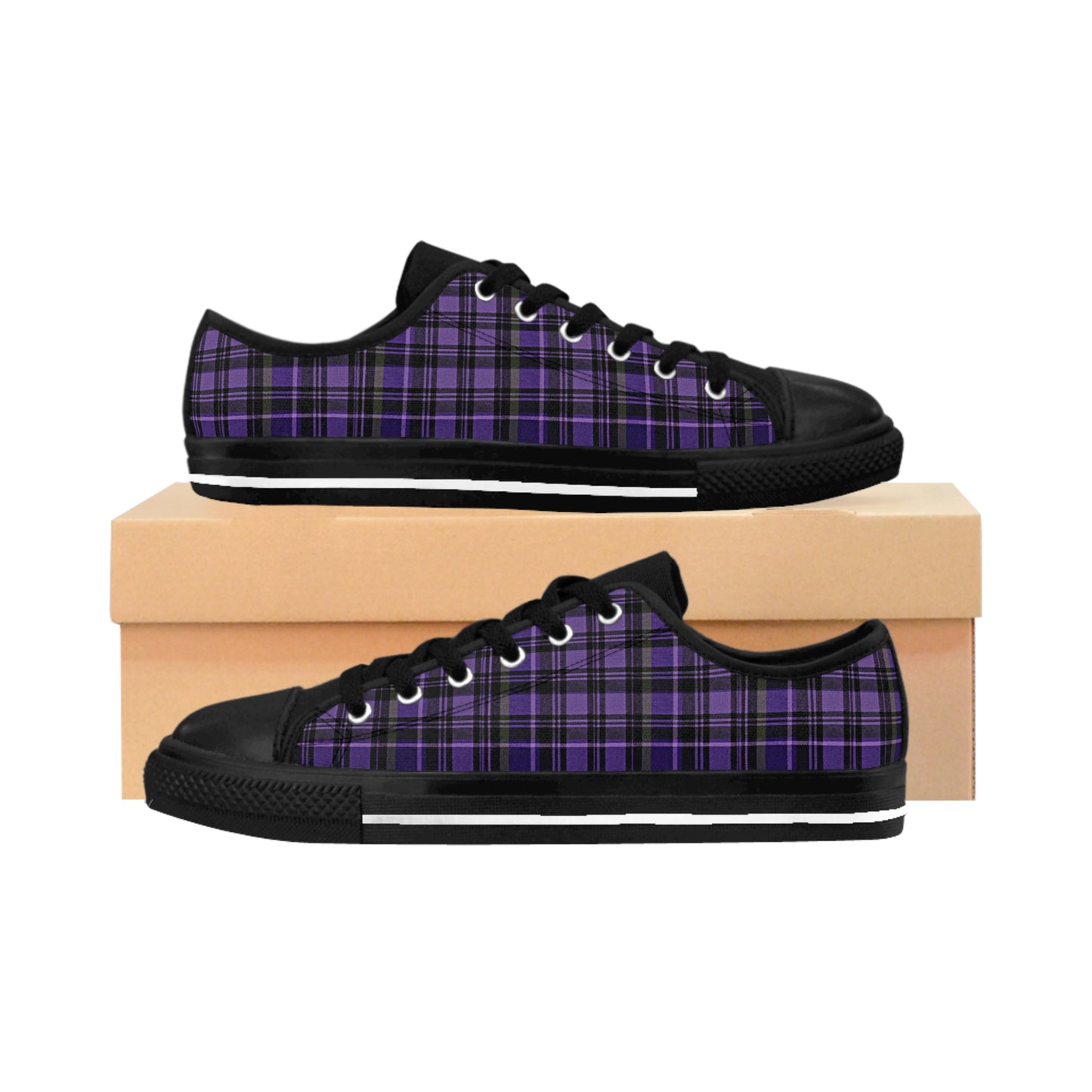 Purple Black Plaid Men's Low Top Sneakers