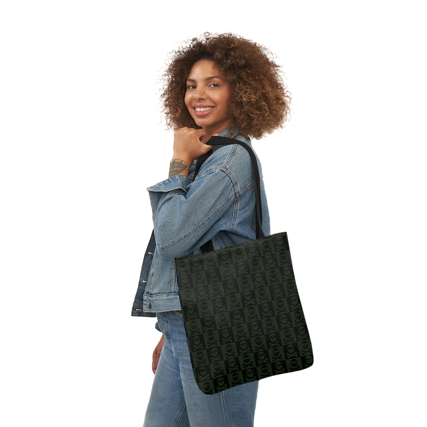 Alt Checkered Skull Dark Green Tote Bag