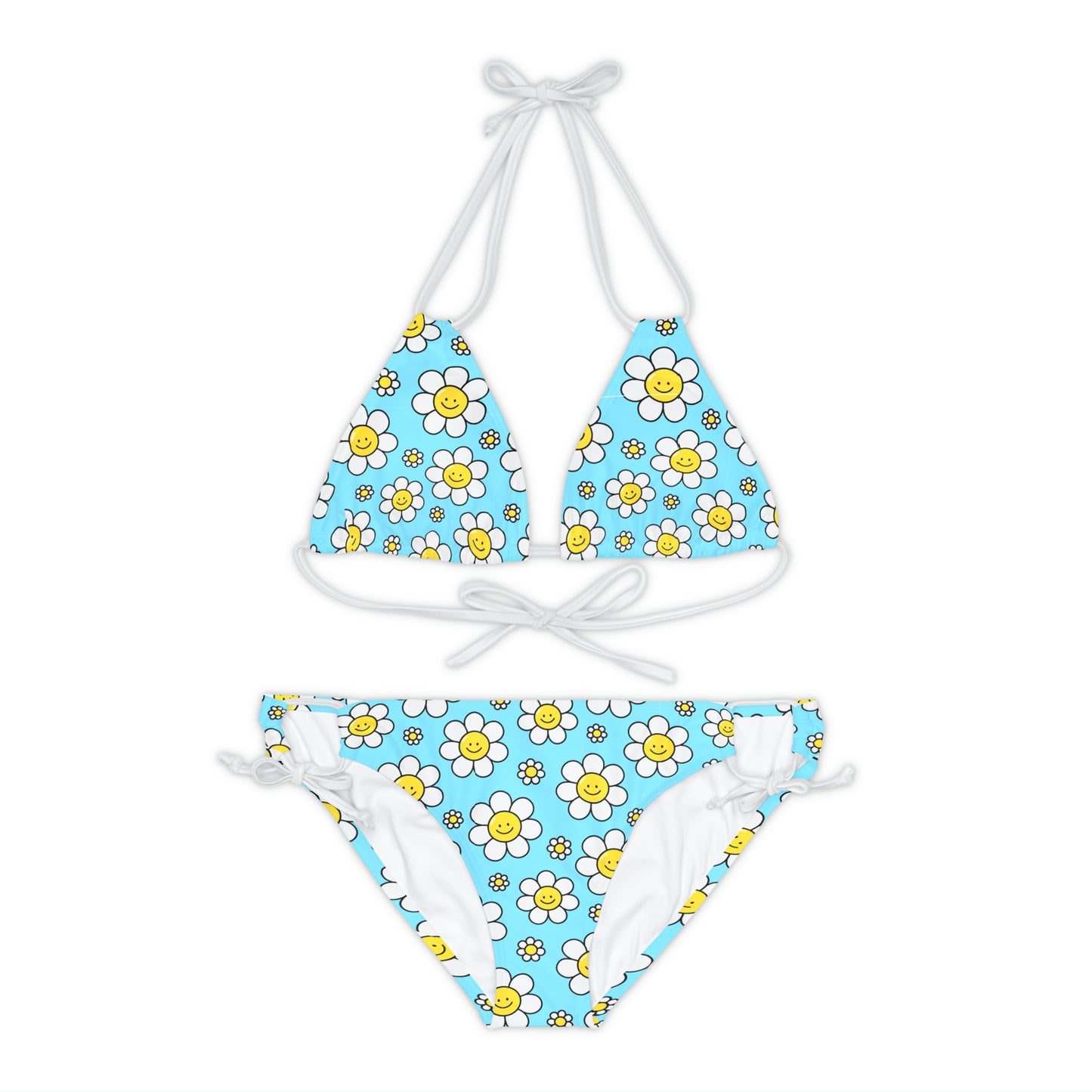 Y2K Pastel Blue Daisy Retro Strappy Bikini Set