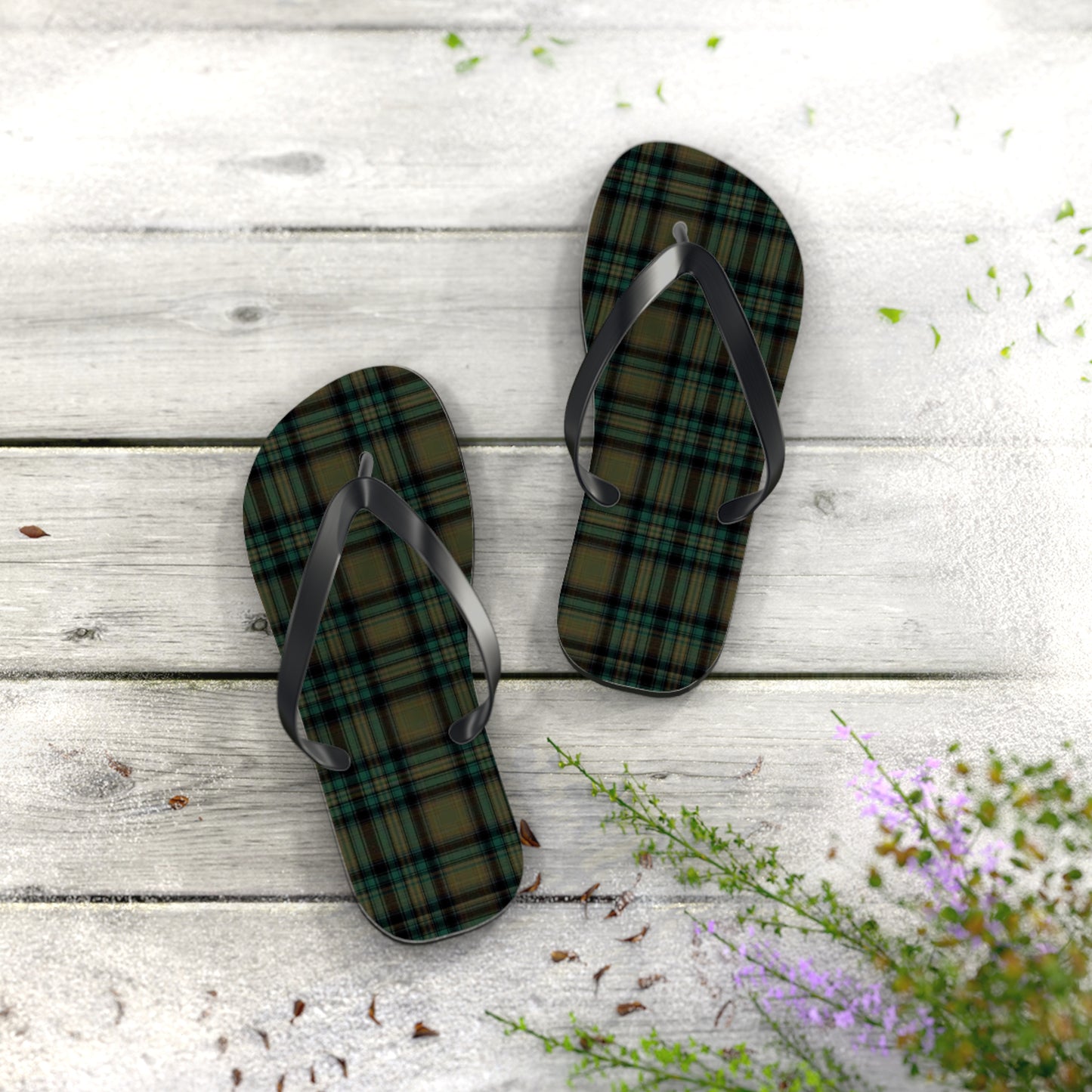 Army Green Plaid Men's Flip Flops