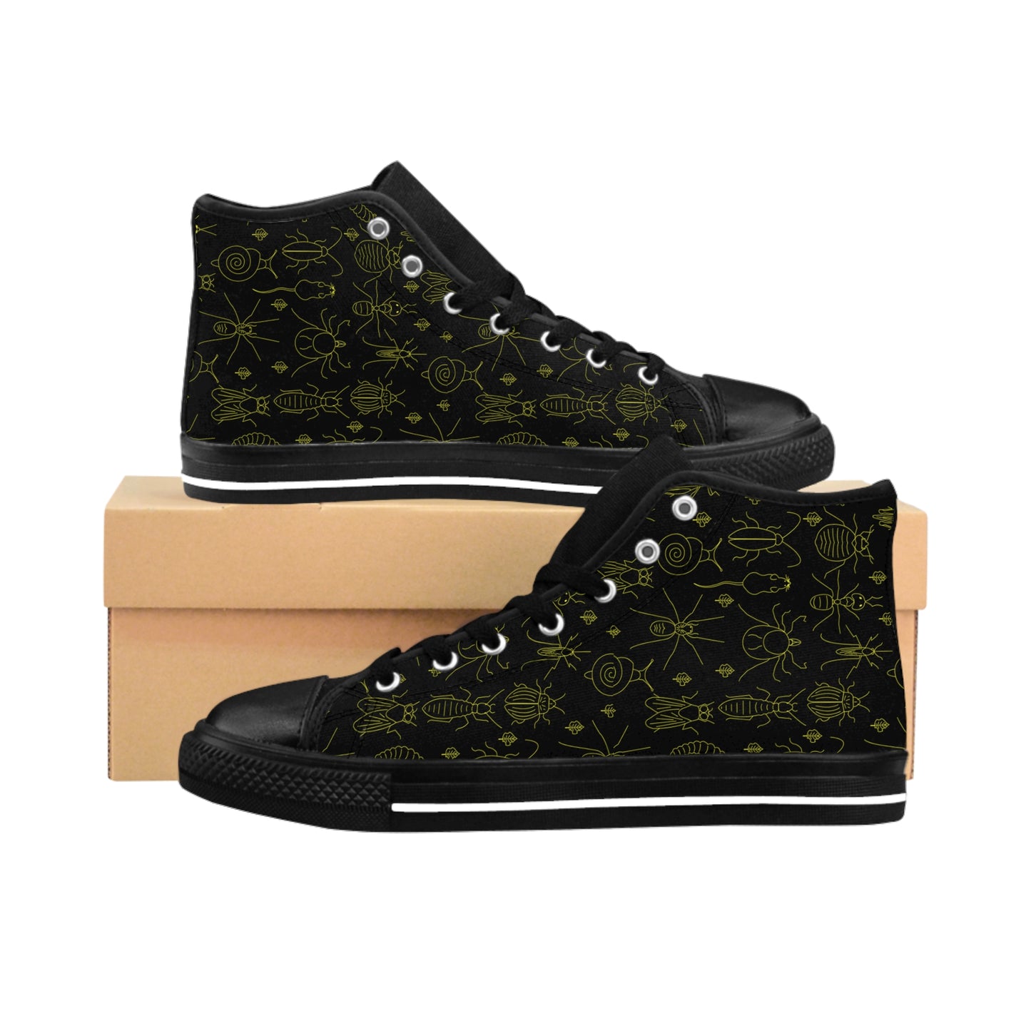 Yellow Bug Theme Men's Classic Black High Top Sneakers