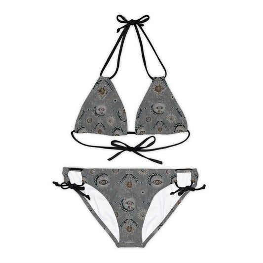 Vintage Celestial Gray Art Deco Strappy Bikini Set