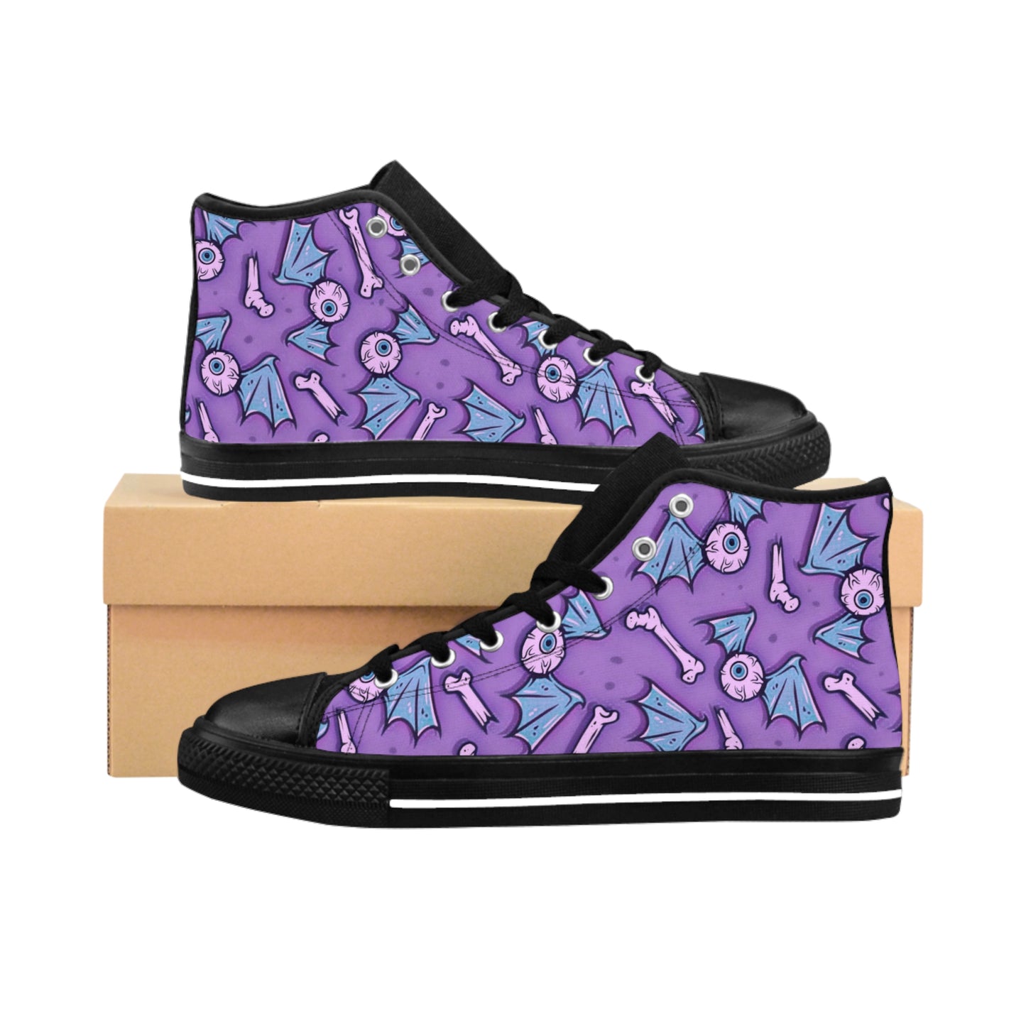 Flying Eyeballs Pattern Women's High Top Sneakers Purple